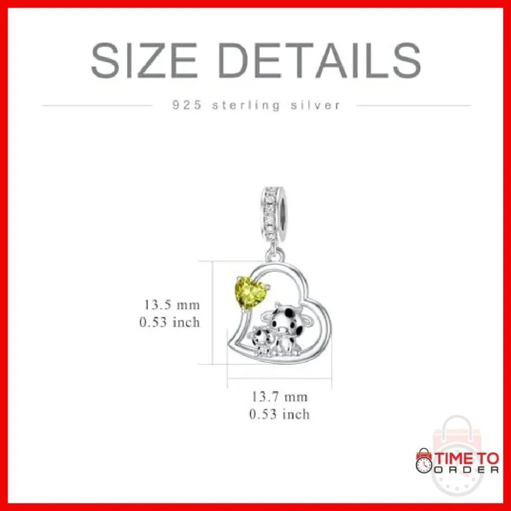 Sterling Silver Cow Charm Birthstone Pendant for Bracelets